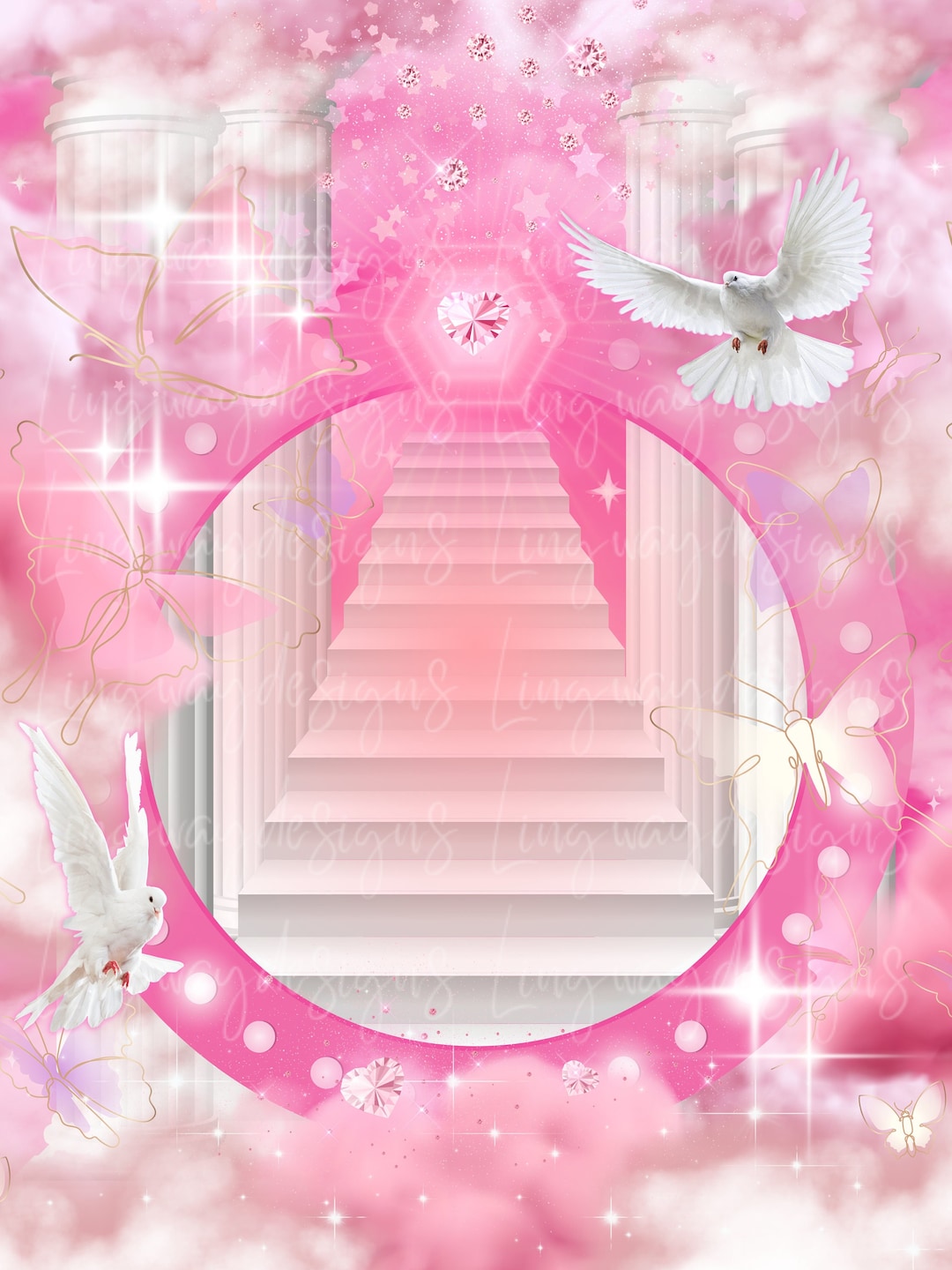 Pink Heavens Gate Angel Memorial Background No PNG Add Photo Words Rest