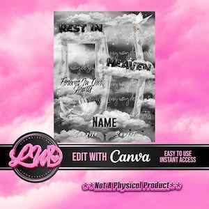 Black Sky Silver Frames Rest In Heaven Doves Angel Wings Memorial PNG add photo rest in peace template for funeral RIP memorial