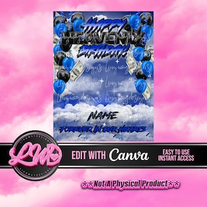 Blue Money Heaven Sky Happy Heavenly Birthday Memorial PNG add photo rest in peace template for funeral RIP Background