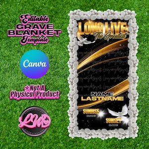 Black Gold Long Live The Greatest Grave Blanket Forever In Our Hearts Editable Template add photo PNG Rest In Peace RIP Cemetery Memorial image 1