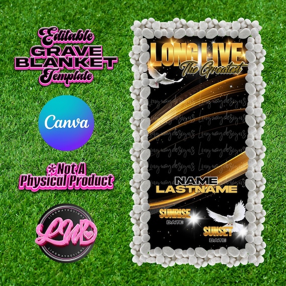 Black Gold Long Live The Greatest Grave Blanket Forever In Our Hearts Editable Template add photo PNG Rest In Peace RIP Cemetery Memorial