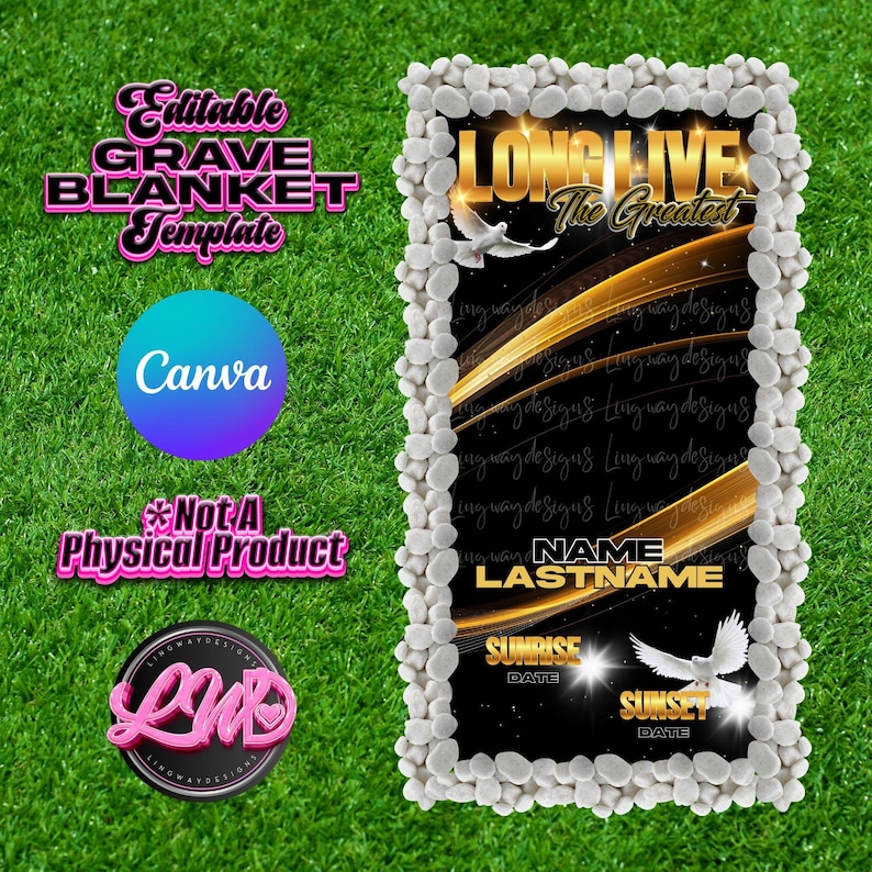 Black Gold Long Live The Greatest Grave Blanket Forever In Our Hearts Editable Template add photo PNG Rest In Peace RIP Cemetery Memorial image 1