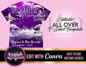 Purple Sky In Loving Memory Heaven Memorial All Over 3D add photo rest in peace for funeral RIP memorial