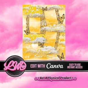 Yellow Sky Gold Frames In Loving Memory Butterflies Heaven Memorial PNG add photo rest in peace template for funeral RIP memorial