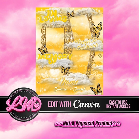 Yellow Sky Gold Frames in Loving Memory Butterflies Heaven