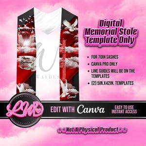 Red Black Long Live Forever In Our Hearts Heaven Memorial Sash Stole Template Keepsake Funeral Favors RIP Add Photo