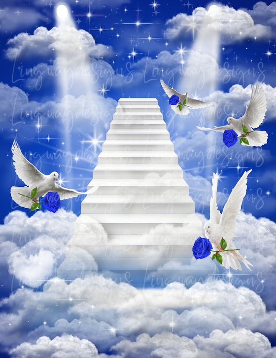 Memorial Picture Frame, Stairway To Heaven Clouds, Blue, Sublimation  Design, Instant Download, Digital File, PNG, Design #RIP-10