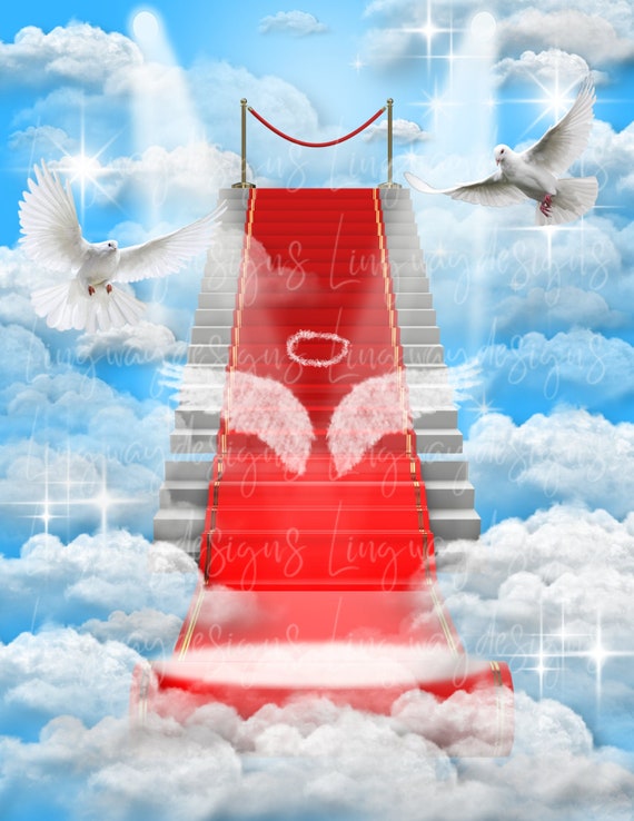 Blue Baby Blue Sky Clouds Heavens Stairway Memorial Background PNG Add  Photo Rest in Peace Template for Funeral RIP Memorial 