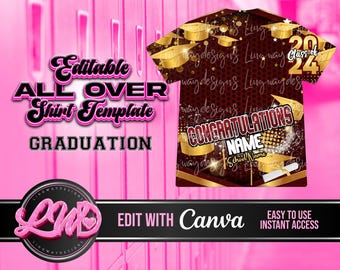 Burgundy Maroon Gold Congratulations Class of 2024 Graduation All Over 3D Editable Template ADD Name Photos Mascot Grad T-shirt