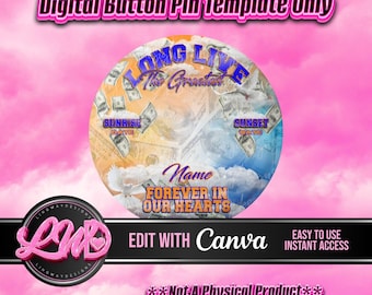 Orange Blue Long Live The Greatest Heaven Template Memorial Button Pin Background Funeral Button Funeral Favors RIP PNG Add Photo