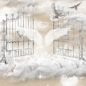 Tan Neutral Sky Silver Heavens Gate Angel Wings Memorial PNG add photo rest in peace template for funeral RIP memorial