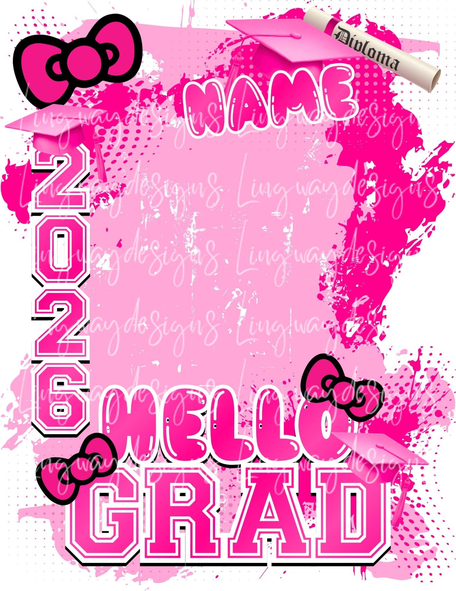 Pink Class of 2026 Hello Grad Graduation Transparent Editable Template ...