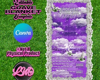 Purple Roses Forever In Our Hearts Stairs Grave Blanket Editable Template add photo PNG Rest In Peace RIP Cemetery Memorial