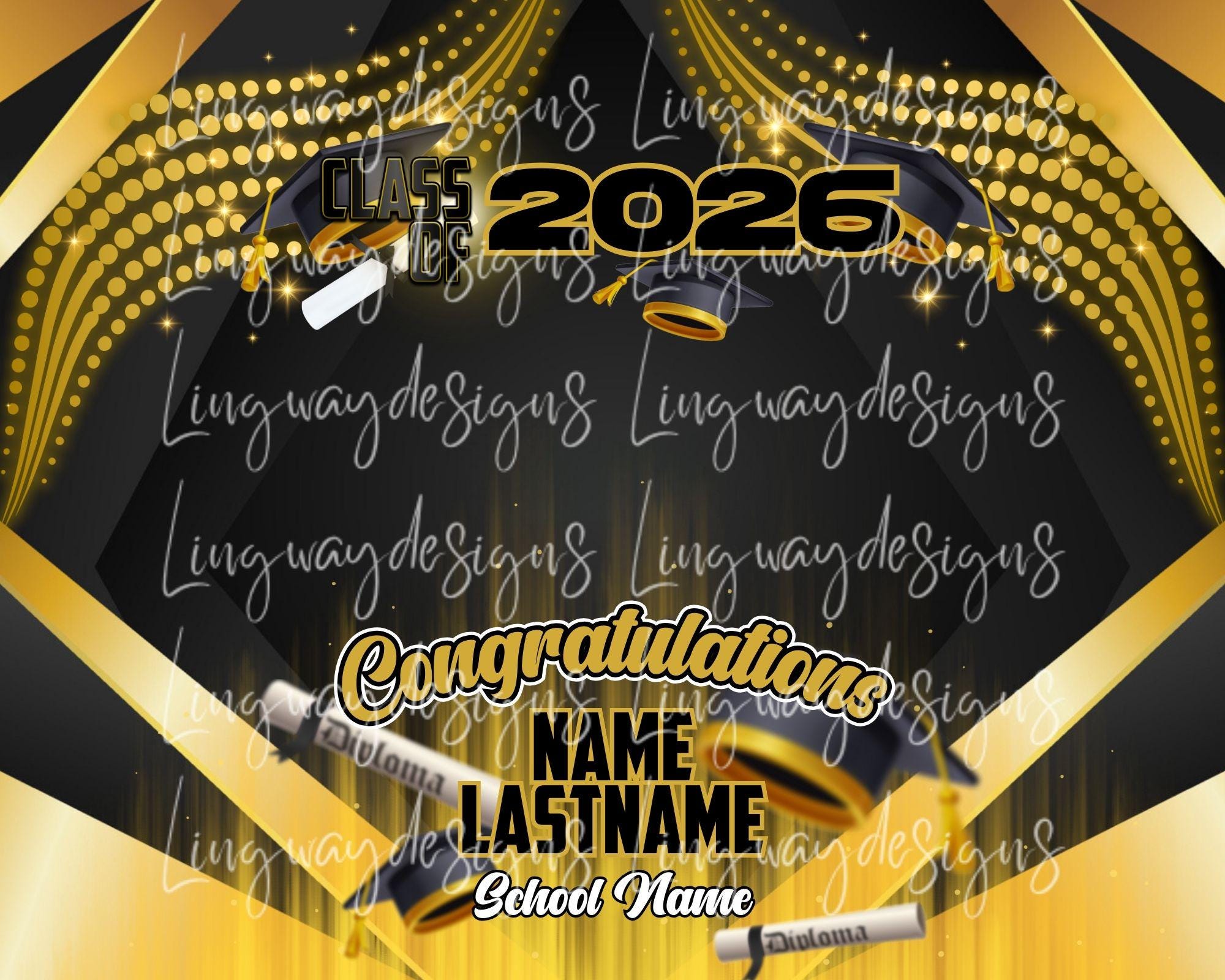 Black Gold Congratulations Class of 2025 Graduation All Over 3D ...