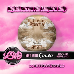 Brown Tan Heaven Gates In Loving Memory Template Memorial Button Pin Background Funeral Button Funeral Favors RIP PNG Add Photo