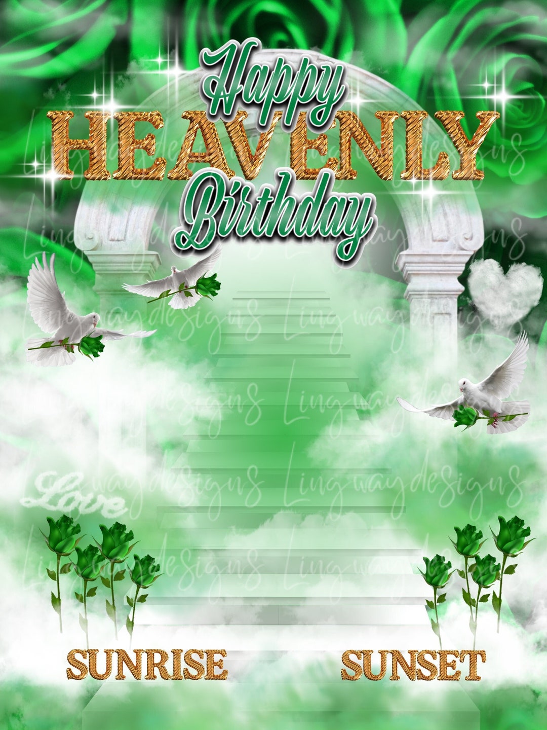 Green Gold Heavenly Birthday Doves Heavens Gate Memorial
