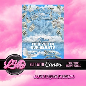 Light Blue Money Heaven Sky Long Live The Greatest Memorial PNG add photo rest in peace template for funeral RIP Background