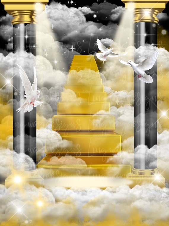 Gold 24k Stairs Heavens Gate Background Angel Doves Memorial - Etsy