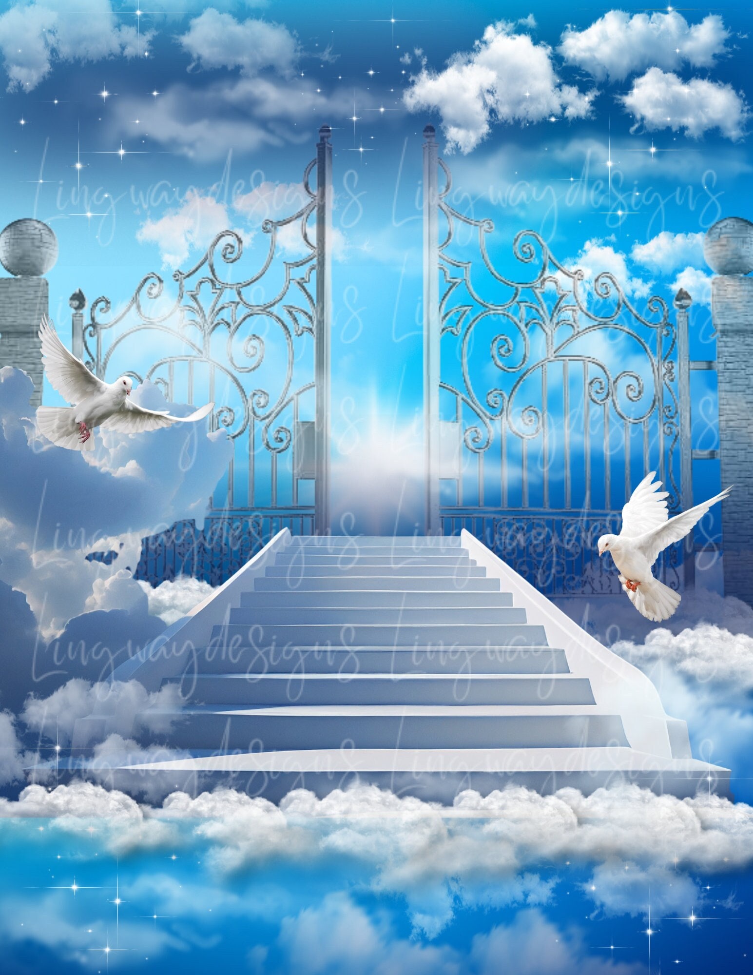 Memorial Picture Frame, Stairway To Heaven Clouds, Blue, Sublimation  Design, Instant Download, Digital File, PNG, Design #RIP-10