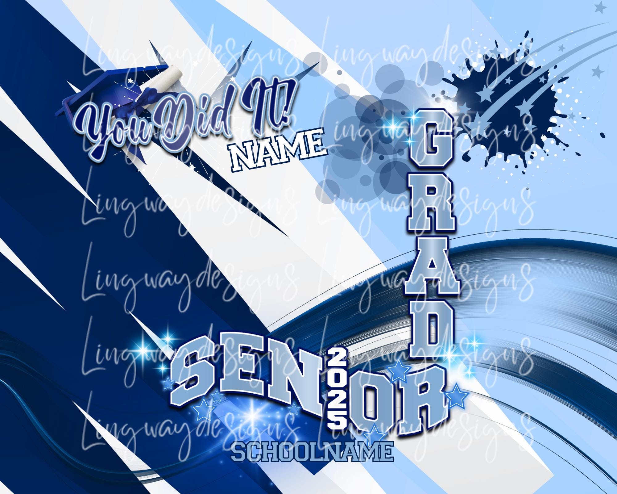 Navy Blue Carolina Blue Senior Class of 2025 Graduation All Over 3D ...