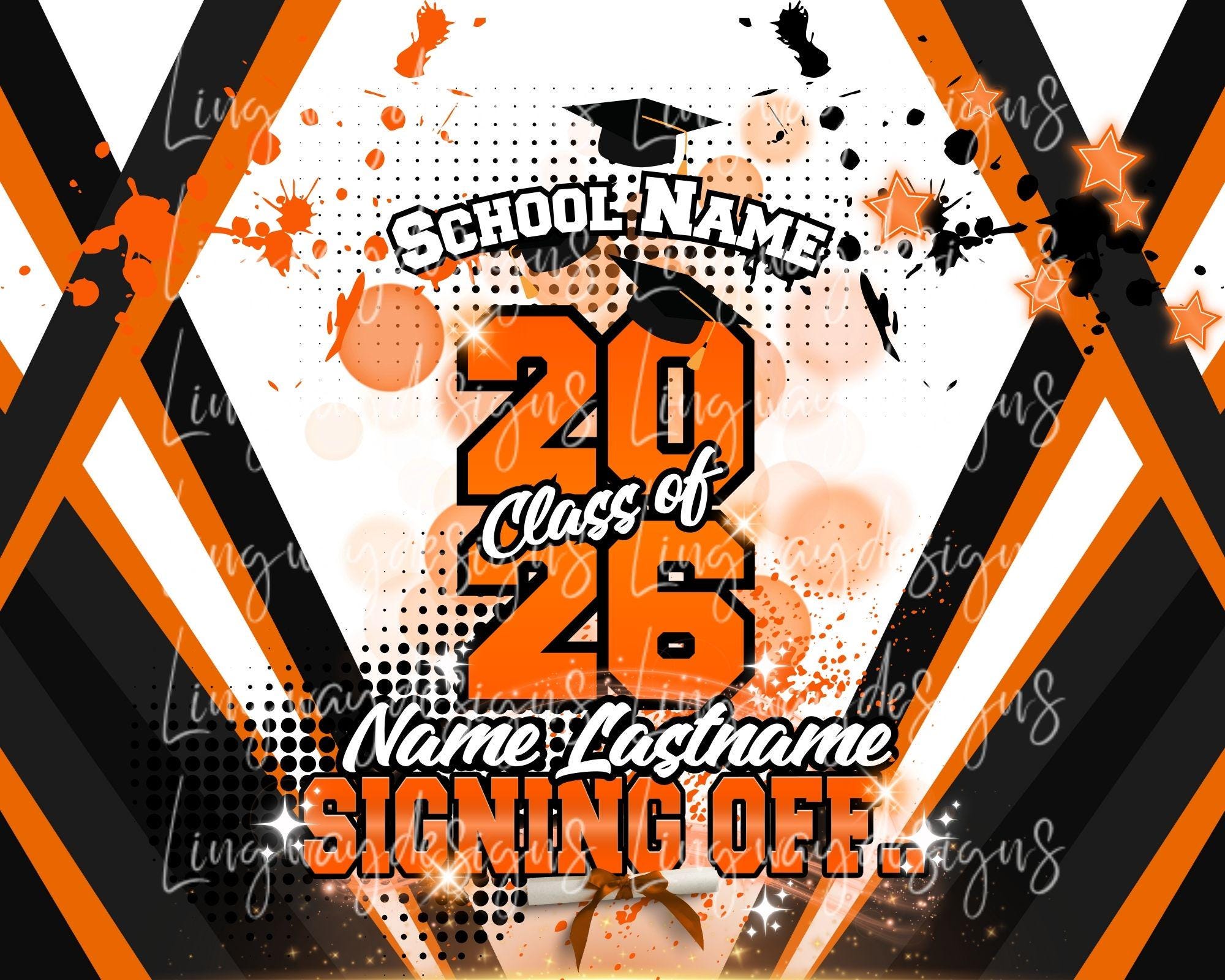 Off Class Vector Orange Black Signing off Class of 2026 Graduation All Over 3D Editable ...