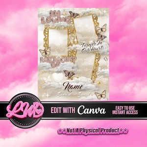 Brown Tan Sky Gold Frames In Loving Memory Butterflies Forever Heaven Memorial PNG add photo rest in peace template for funeral RIP memorial