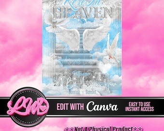 Baby Blue Silver Rest In Heaven Loving memory Forever In Our Hearts Angel Wings Memorial PNG add photo template funeral RIP Memorial