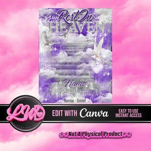 Purple Silver Rest In Heaven Stairs Missing You Angel Memorial PNG add photo rest in peace template for funeral RIP memorial