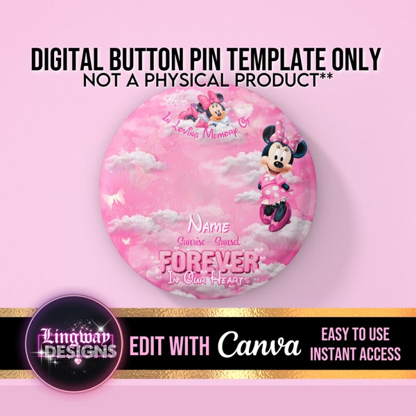 Pink Minnie In Loving Memory Template Memorial Button Pin Background Funeral Button Funeral Favors RIP PNG Add Photo