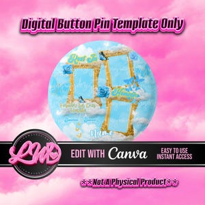 Sky Blue Gold Frames Rest In Heaven Butterflies Template Memorial Button Pin Background Funeral Button Funeral Favors RIP PNG Add Photo