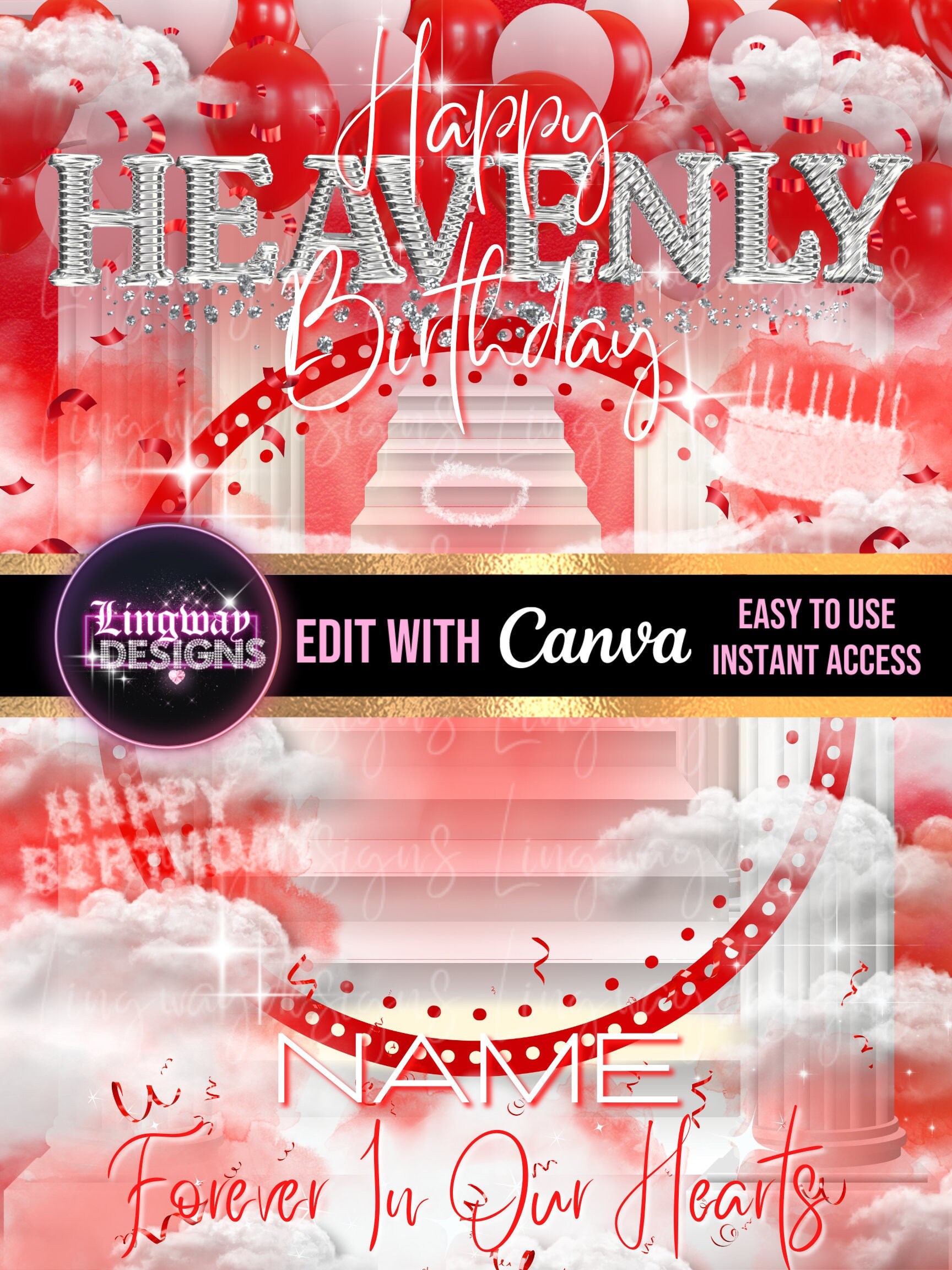 Red Black Heavens Stairway Happy Heavenly Birthday Memorial 