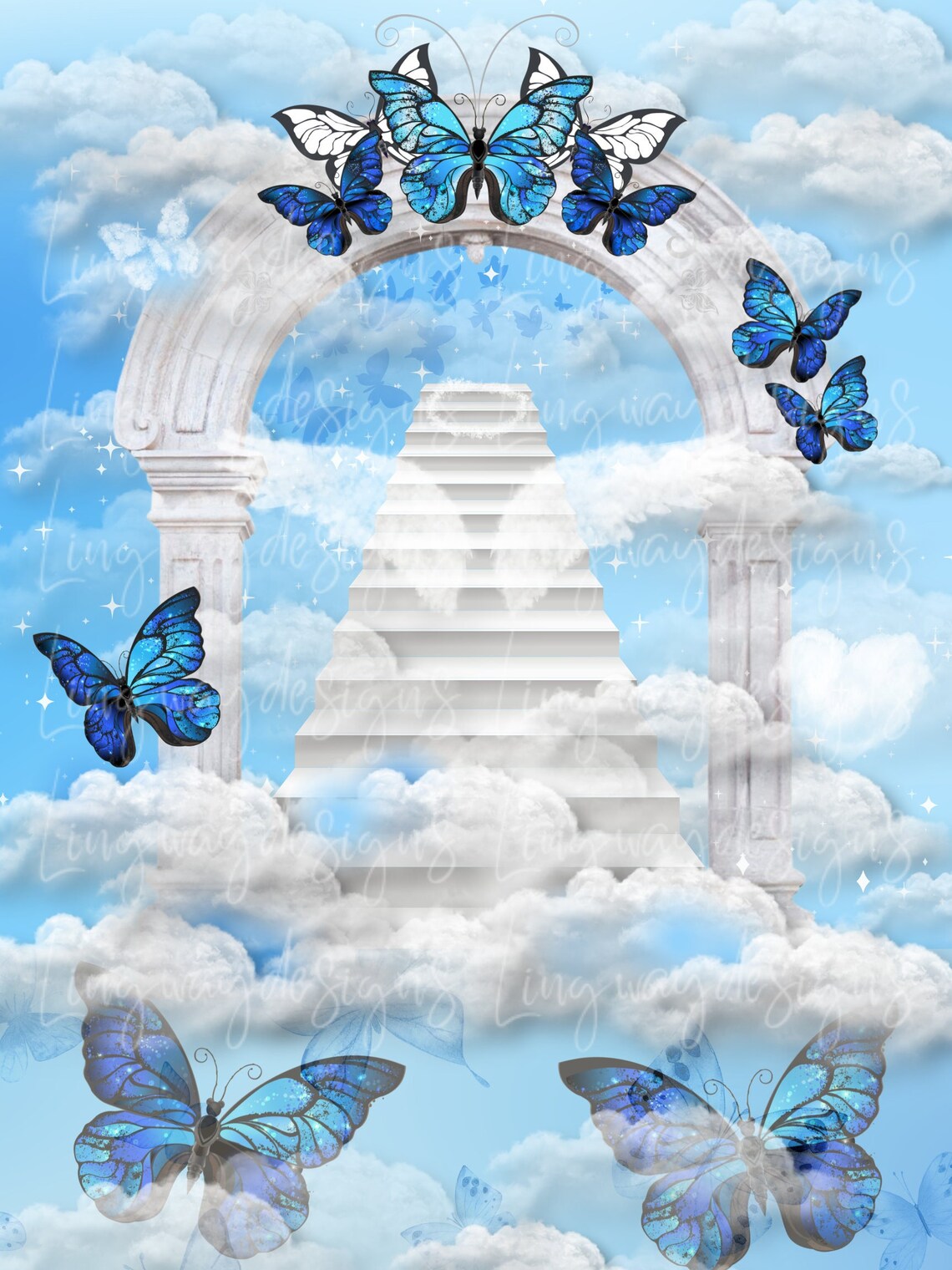 Sky Blue Butterflies Heaven Stairway Angel Wings Memorial Etsy