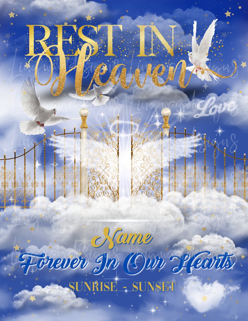 Blue Sky Gold Heaven Gates Rest in Heaven Doves Angel Wings Etsy