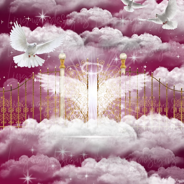 Burgundy Heavens Gate Background In Loving Memory Angel Wings PNG add photo rest in peace template for funeral RIP Memorial