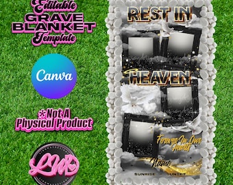 Black Gold Rest In Heaven Grave Blanket Forever In Our Hearts Editable Template add photo PNG Rest In Peace RIP Cemetery Memorial