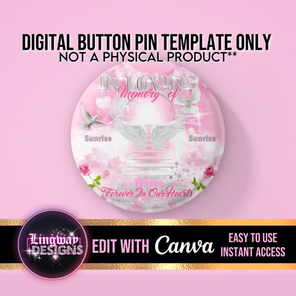 Pink Silver In Loving Memory Heaven Stairway Template Memorial Button Pin Background Funeral Button Funeral Favors RIP PNG Add Photo