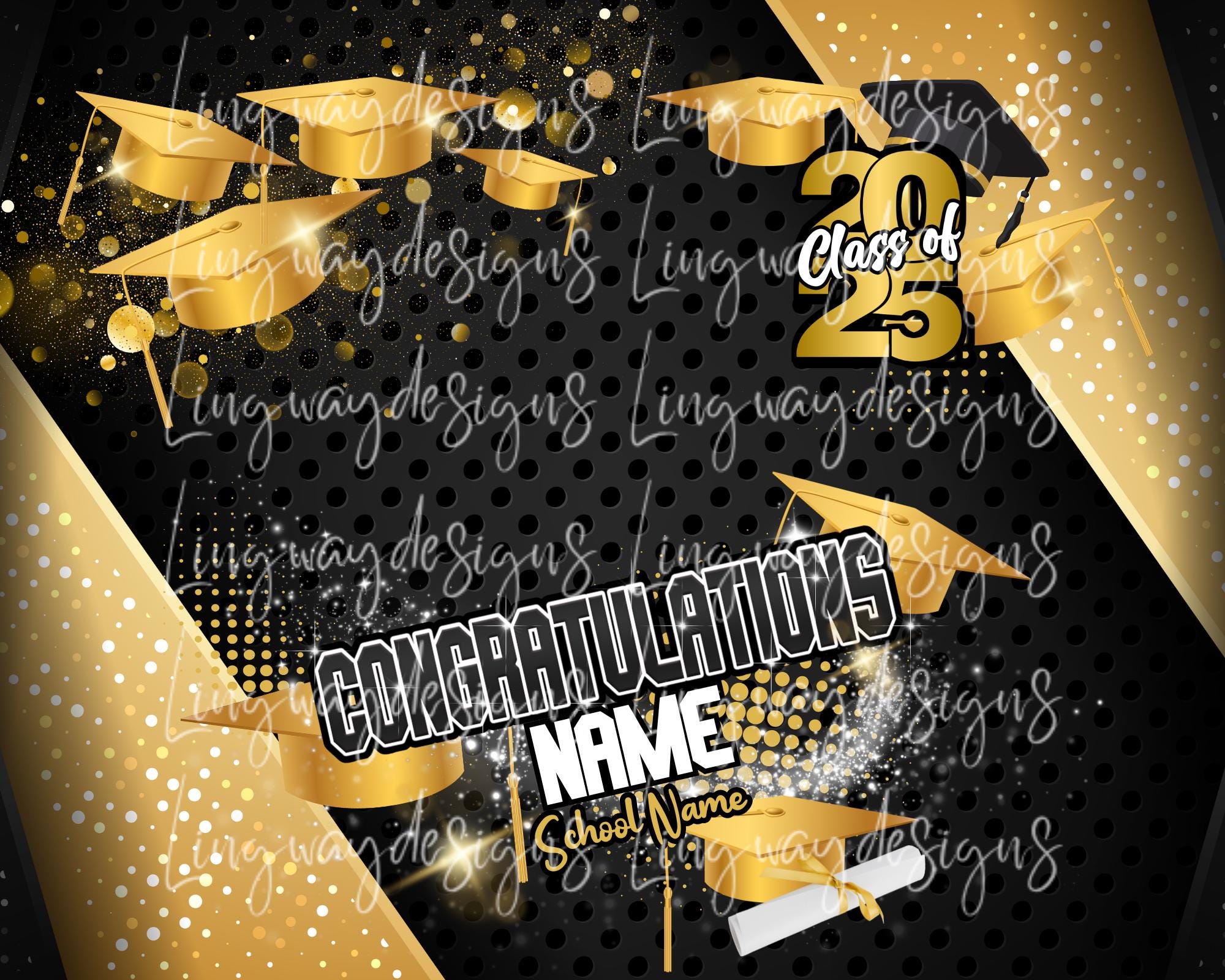 Black Gold Class of 2026 Graduation All Over 3D Editable Template ADD ...