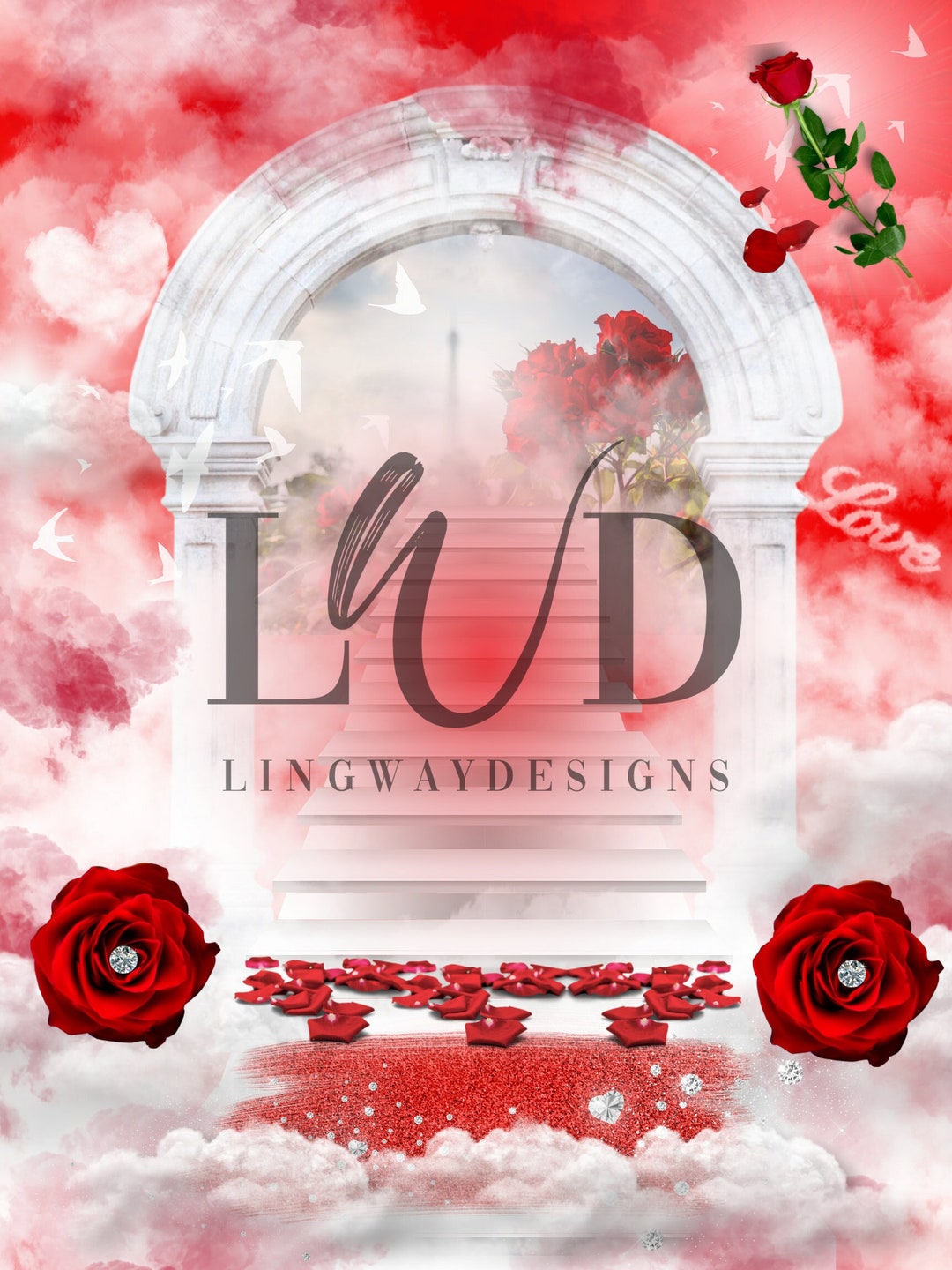 Red White Heavens Stairway Roses Rest in Heaven Memorial Background PNG ...