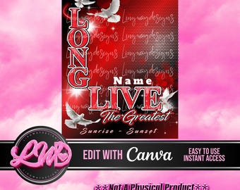 Red Black Long Live The Greatest Memorial PNG add photo rest in peace template for funeral RIP Memorial