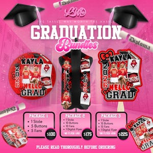 Graduation Bundle 2026 Custom | Senior Stole, Photo Fans, Buttons | Personalized Graduation Party Package | Class of 2026