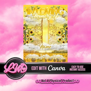 Yellow Gold Heaven Sunflower Golden Gate In Loving Memory PNG add words photo rest in peace template for funeral RIP Memorial