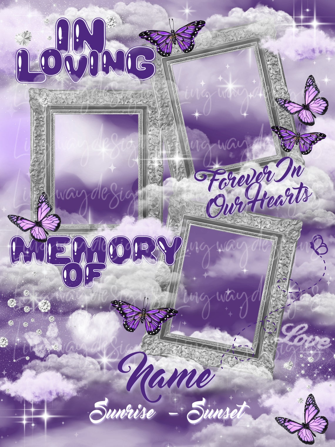 Purple Sky Silver Frames in Loving Memory Butterflies Forever in Our ...