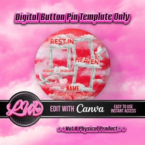 Red Silver Rest In Heaven Frames Template Memorial Button Pin Background Funeral Button Funeral Favors RIP PNG Add Photo
