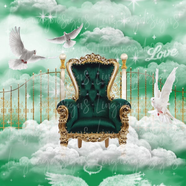 Green Gold Chair Heavens Gate Forever In Our Hearts Angel Wings Memorial PNG add photo rest in peace template for funeral RIP Memorial