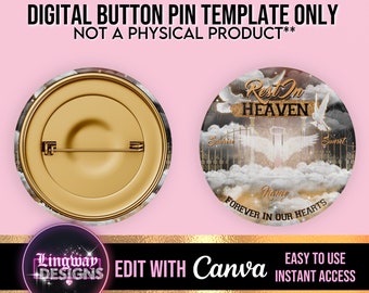 Orange Black Rest In Heaven Template Memorial Button Pin Background Funeral Button Funeral Favors RIP PNG Add Photo