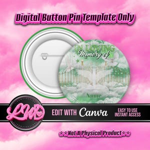 Green In Loving Memory Heaven Gate Template Memorial Button Pin Background Funeral Button Funeral Favors RIP PNG Add Photo