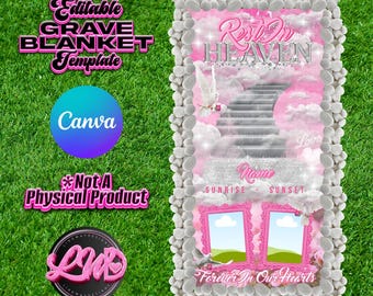 Pink Silver Rest In Heaven Stairs Frames Grave Blanket Editable Template add photo PNG Rest In Peace RIP Cemetery Memorial