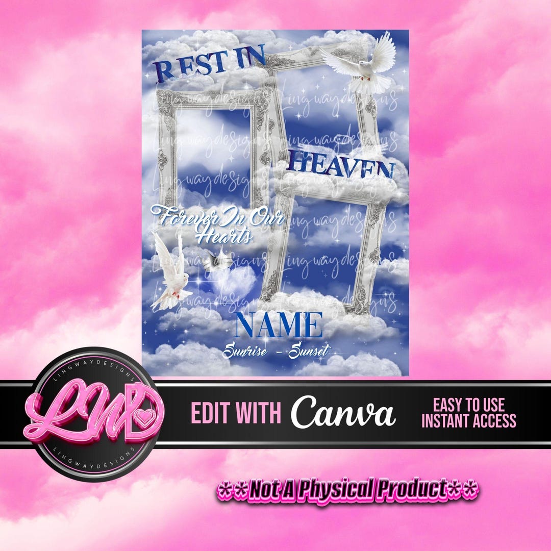 Blue Sky Silver Frames Rest in Heaven Doves Angel Wings Memorial