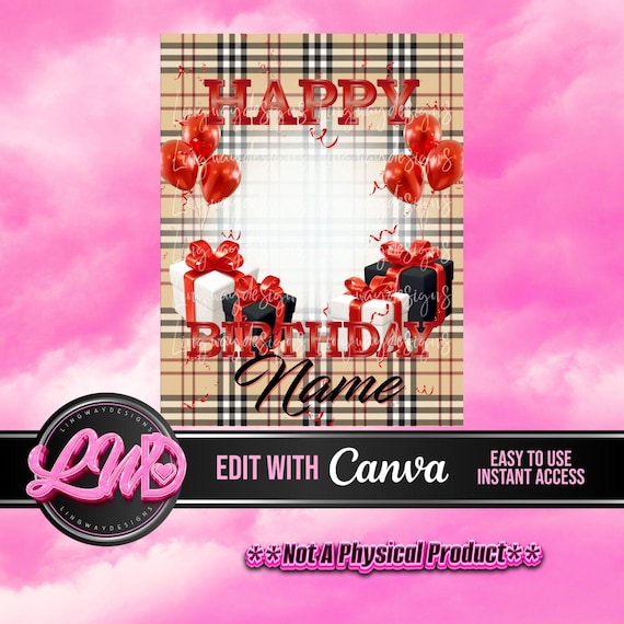 Tan Red Black Plaid Happy Birthday Background presents Balloons PNG add photo template celebration party