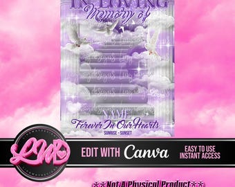 Lavender Purple Heavens Gate In Loving Memory Forever In Our Hearts Angel Wings PNG add photo rest in peace template funeral RIP memorial